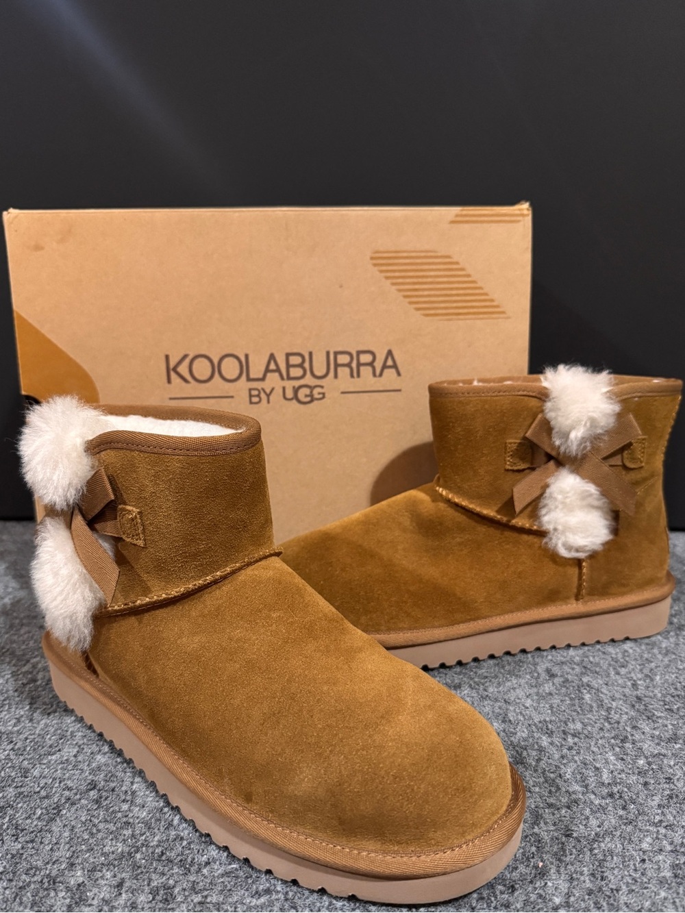 Koolaburra by UGG Victoria Ankle Boots Chestnut Suede Bow Womens Size 9 VGUC